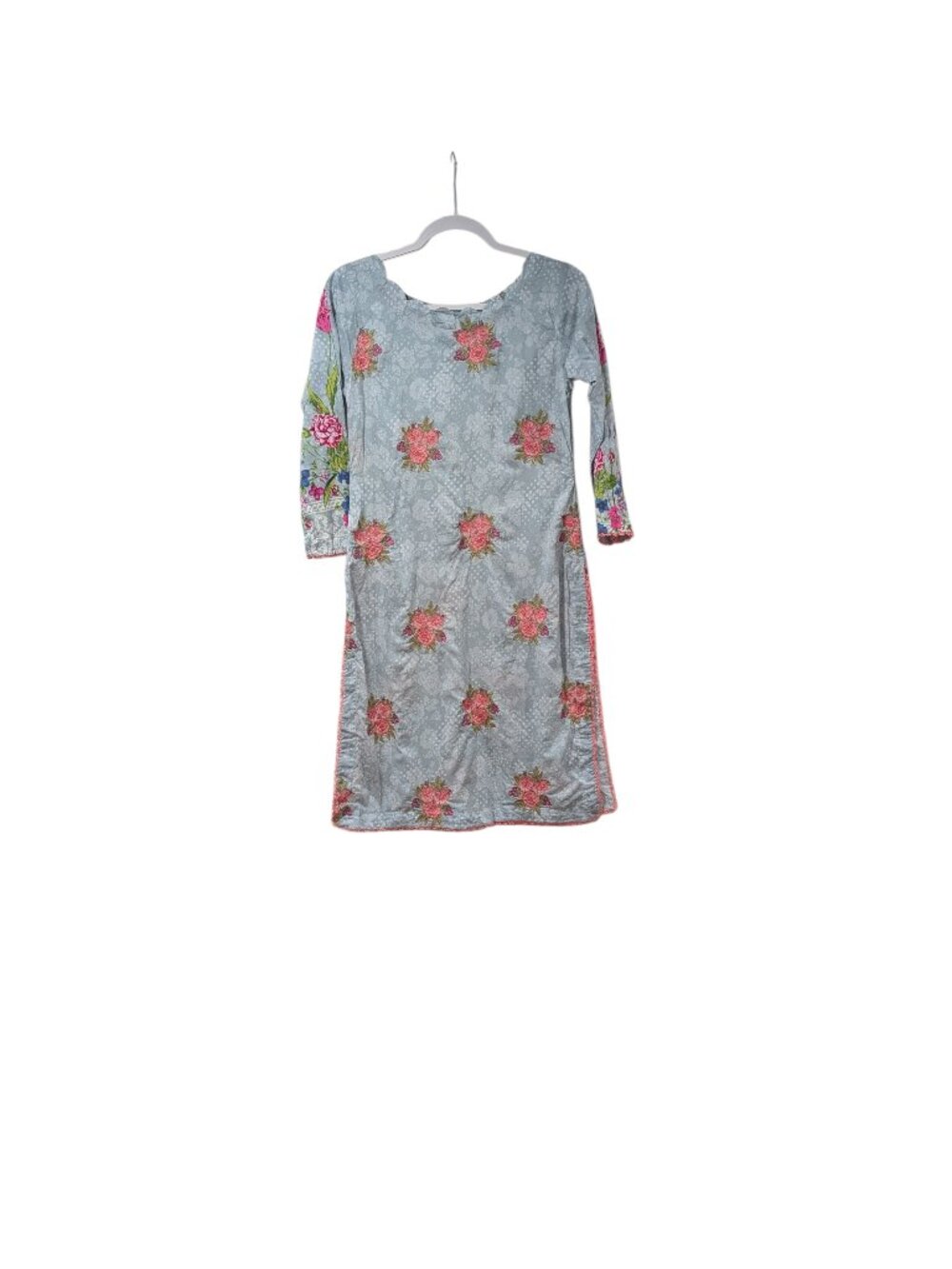 Handmade Blue Stitched Floral Side Slits Shift Dress Cottagecore Romantic